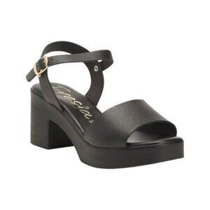 VALERIAS Black Made In Spain Leather One Band Heeled Sandals